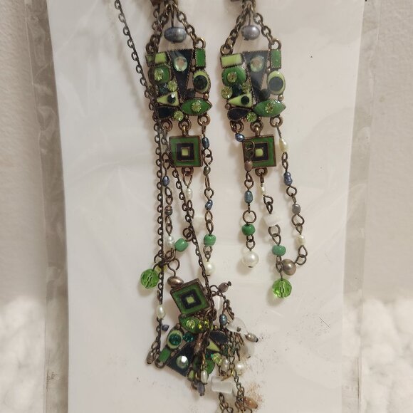Christina Collection Jewelry Set Mosaic Design Necklace with Matching Earrings - Picture 1 of 10